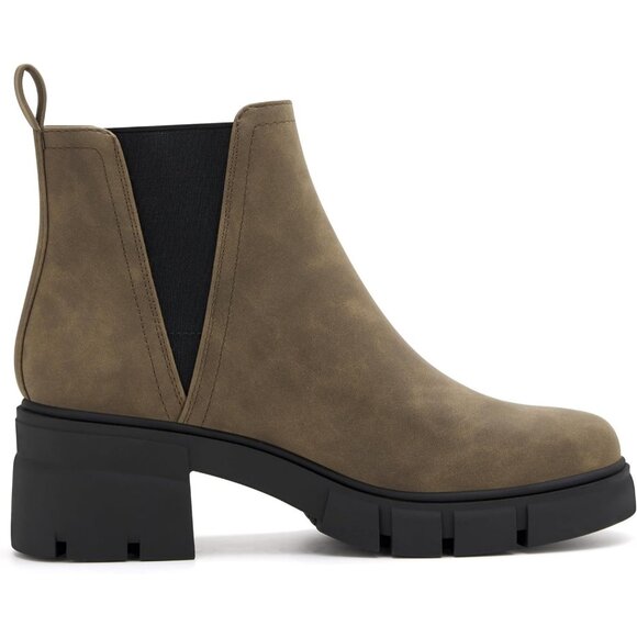 Redtop Women's Brown Faux Leather Elastic Chunky Block Heel Lug Sole Ankle Boot - Picture 7 of 7